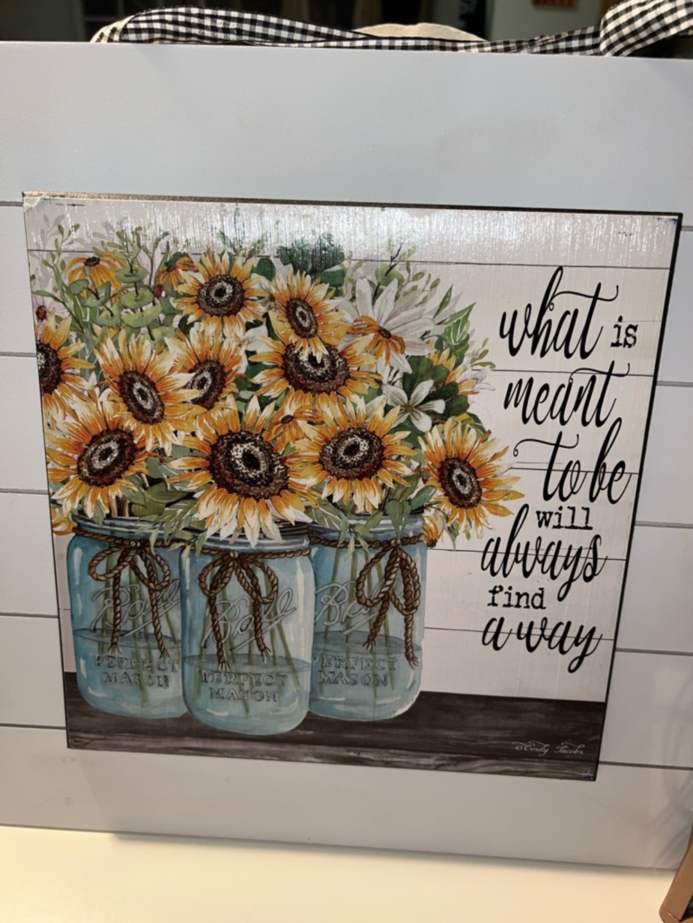 Sunflower Mason Jar Wall Art Print - Blue and Yellow